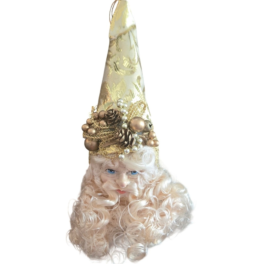 Vintage Santa Head Ornament Gold Victorian Christmas Decor